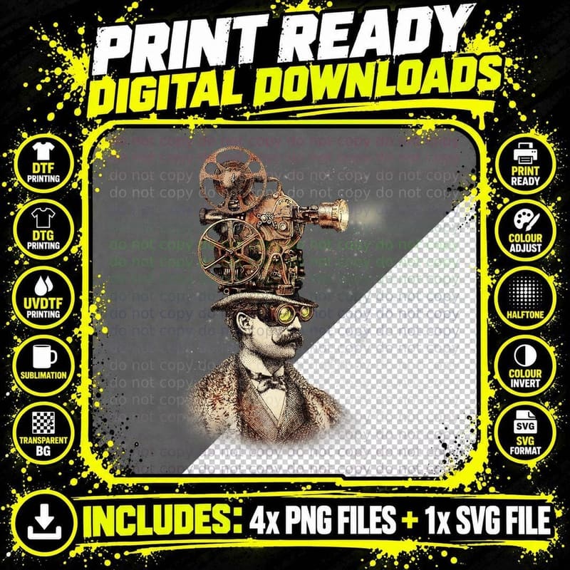 Vintage Projectionist Steampunk Space Machine Top Hat Png SVG Digital Bundle