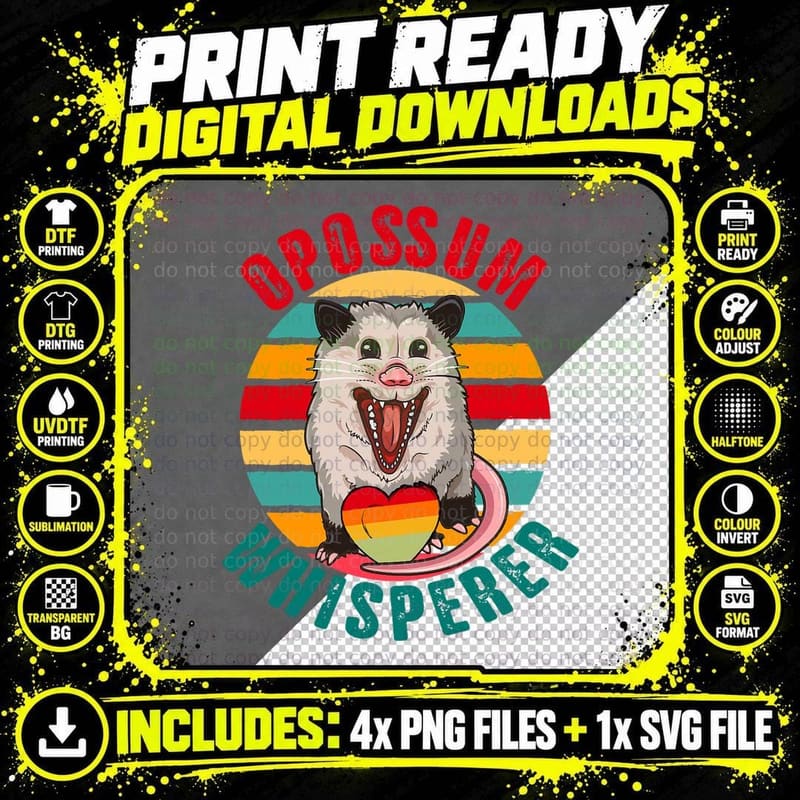 Vintage Retro Opossum Whisperer Cute Opossum Holding Png SVG Digital Bundle
