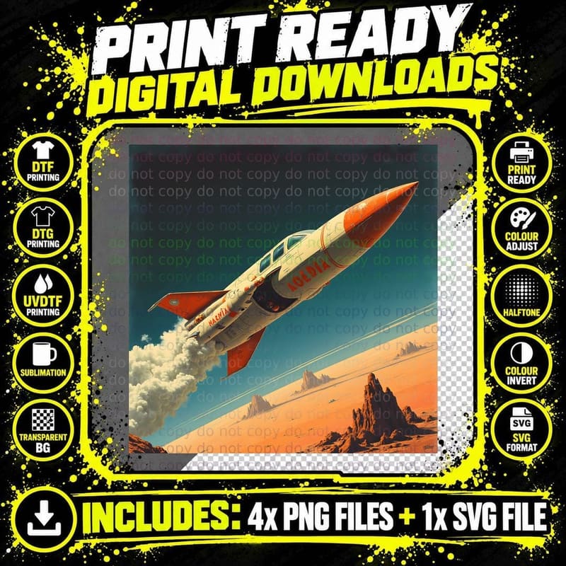 Vintage Sci-Fi Spaceship Art T-Shirt Png SVG Digital Bundle