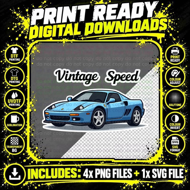 Vintage Speed Car, Sports Car Gift, Car Lover T-Shirt Png SVG Digital Bundle