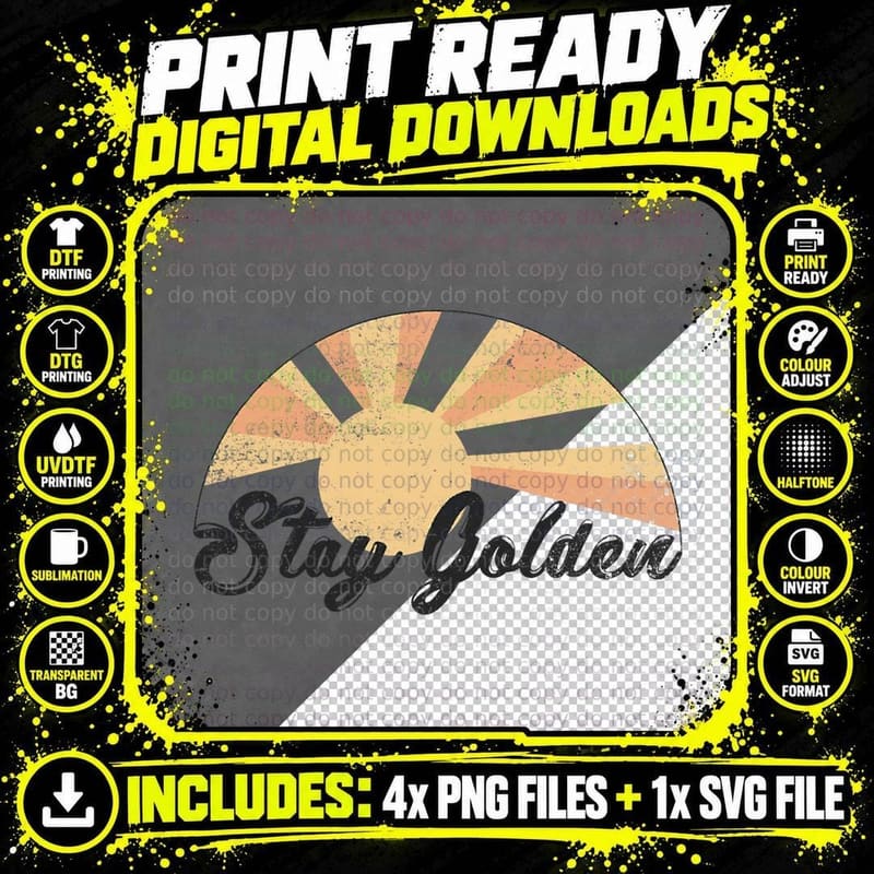Vintage Stay Golden Positive Sunshine Optimistic Inspire Png SVG Digital Bundle