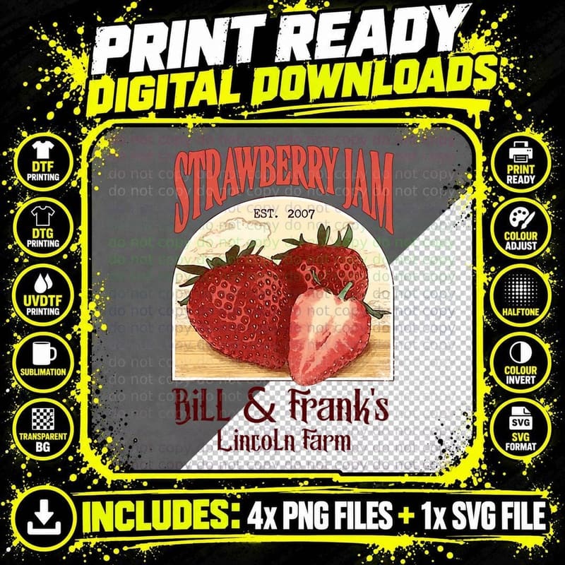 Vintage Strawberry Jam Est 2007 Bill and Frank Lincoln Png SVG Digital Bundle