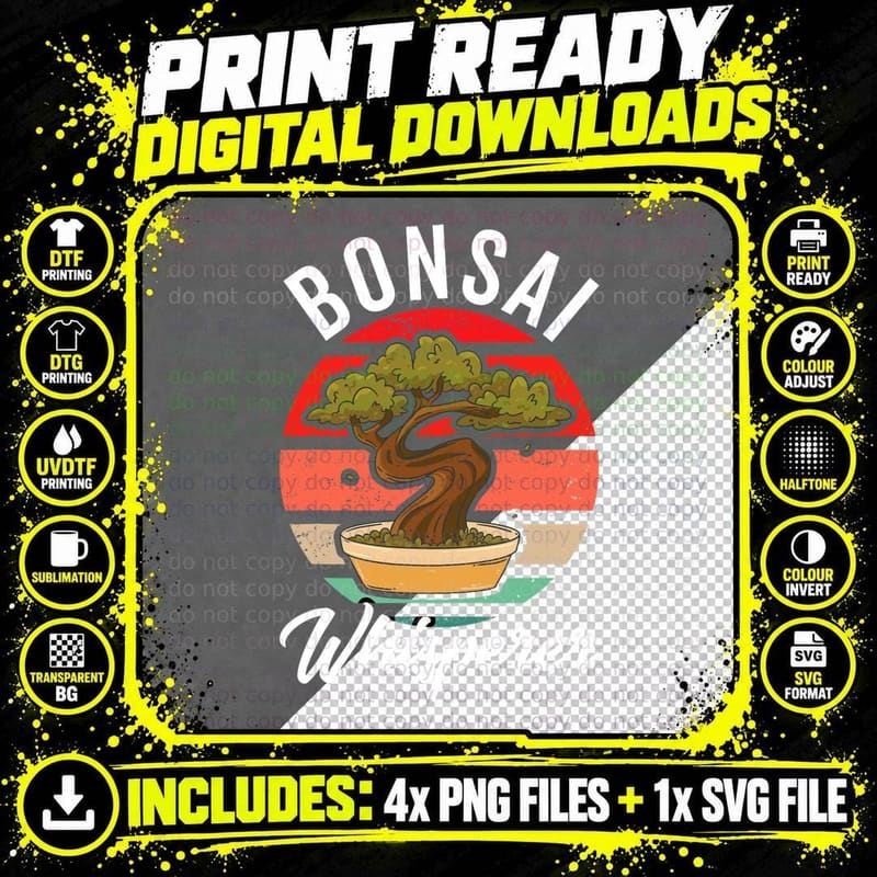 Vintage Sunset Bonsai Whisperer T-Shirt Png SVG Digital Bundle