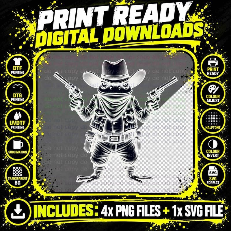 Vintage Woodcut Cowboy Frog T-Shirt Png SVG Digital Bundle