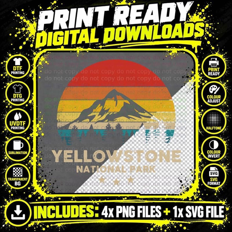 Vintage Yellowstone - National Park Retro Souvenir Png SVG Digital Bundle