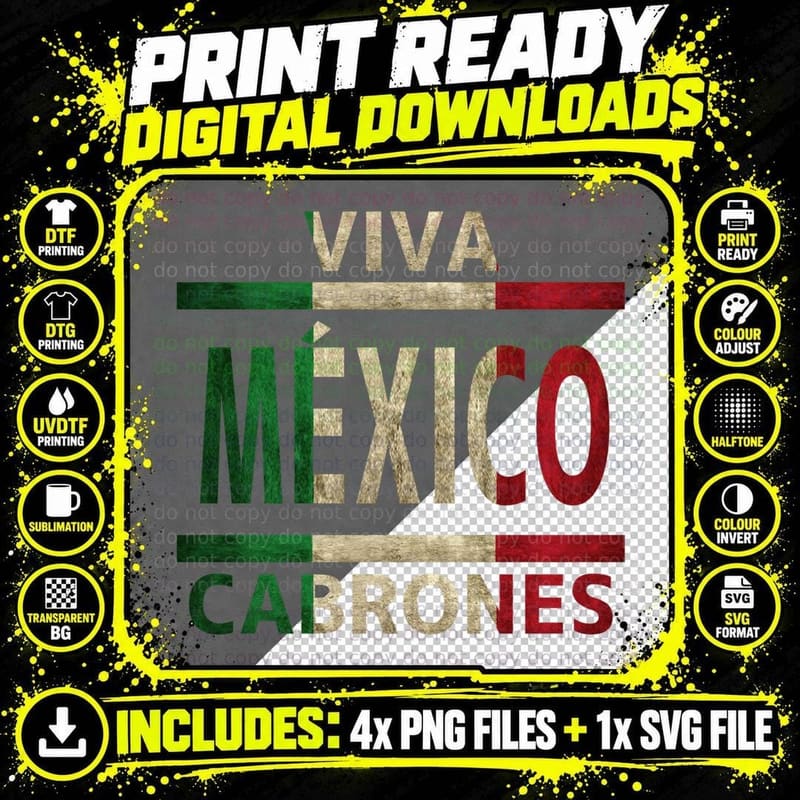Viva Mexico Cabrones Mexican Flag Vintage Distressed Png SVG Digital Bundle