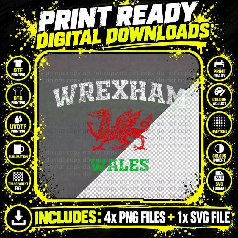 Wrexham Wales Retro Vintage T-Shirt Png SVG Digital Bundle