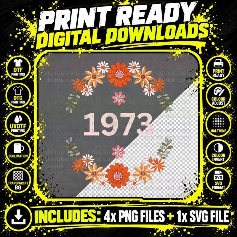 1973 Pro Choice Rights Feminism Groovy Flowers Cute Png SVG Digital Bundle