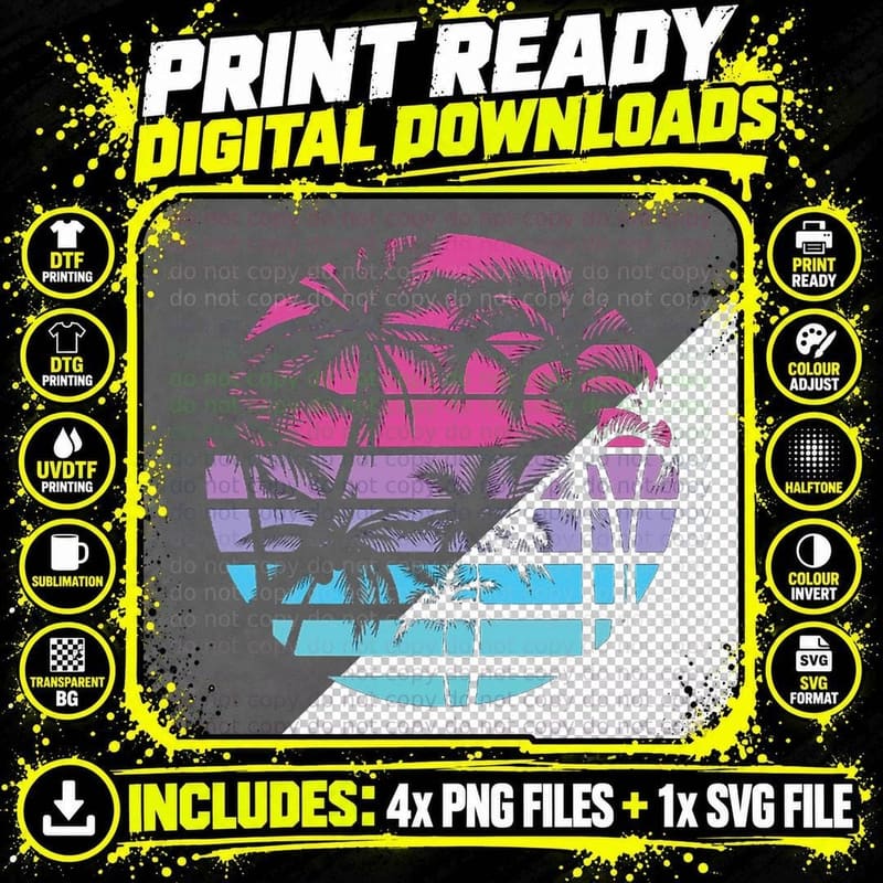80s 90s Palm Tree Vaporwave Tropical T-Shirt Png SVG Digital Bundle