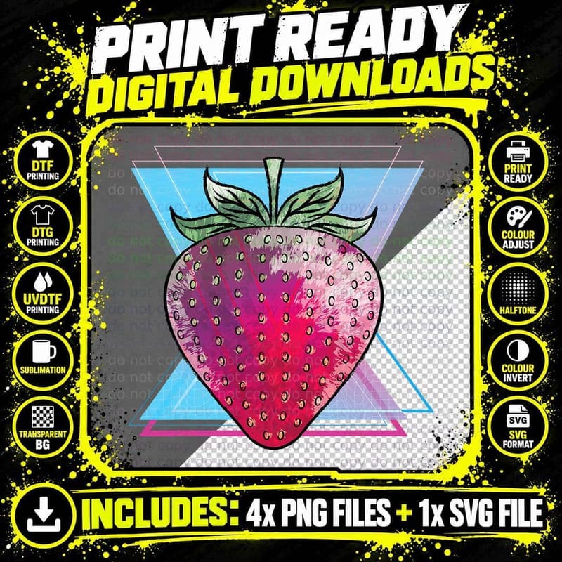 80s Art Red Berry Vaporwave Summer Fruit Food Strawberry Png SVG Digital Bundle