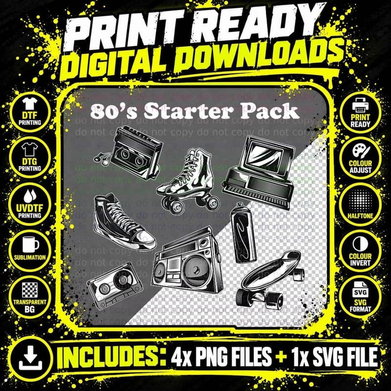 80s Starter Pack Retro Throwback Culture T-Shirt Png SVG Digital Bundle
