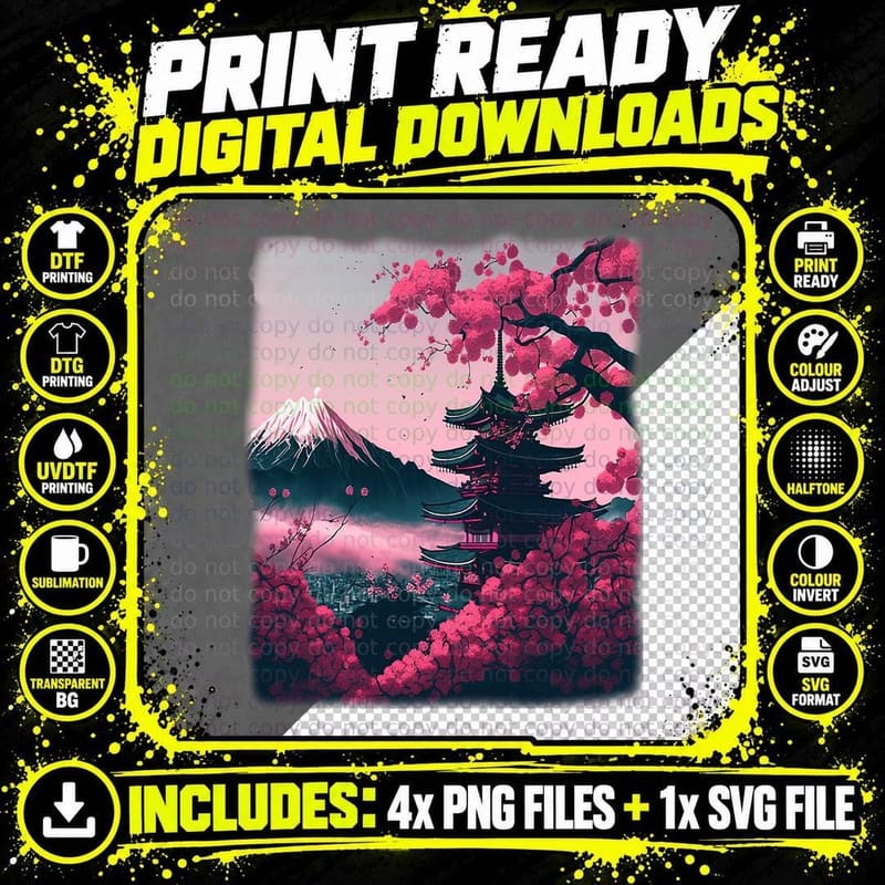 90's Retro Japanese Vaporwave Art Cherry Blossom Png SVG Digital Bundle