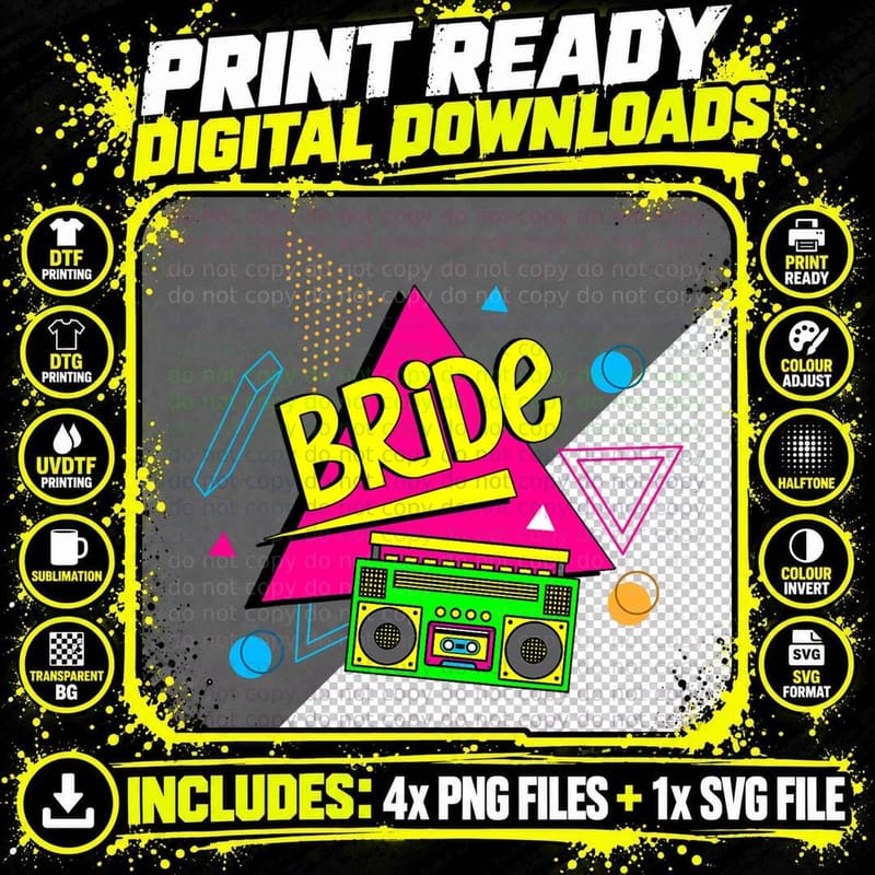 90s Bride Retro Bride of the 90s Bachelorette Party Png SVG Digital Bundle