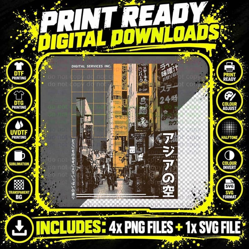 Aesthetic Vaporwave. Japan Style 80s 90s Clothes Tokyo Png SVG Digital Bundle