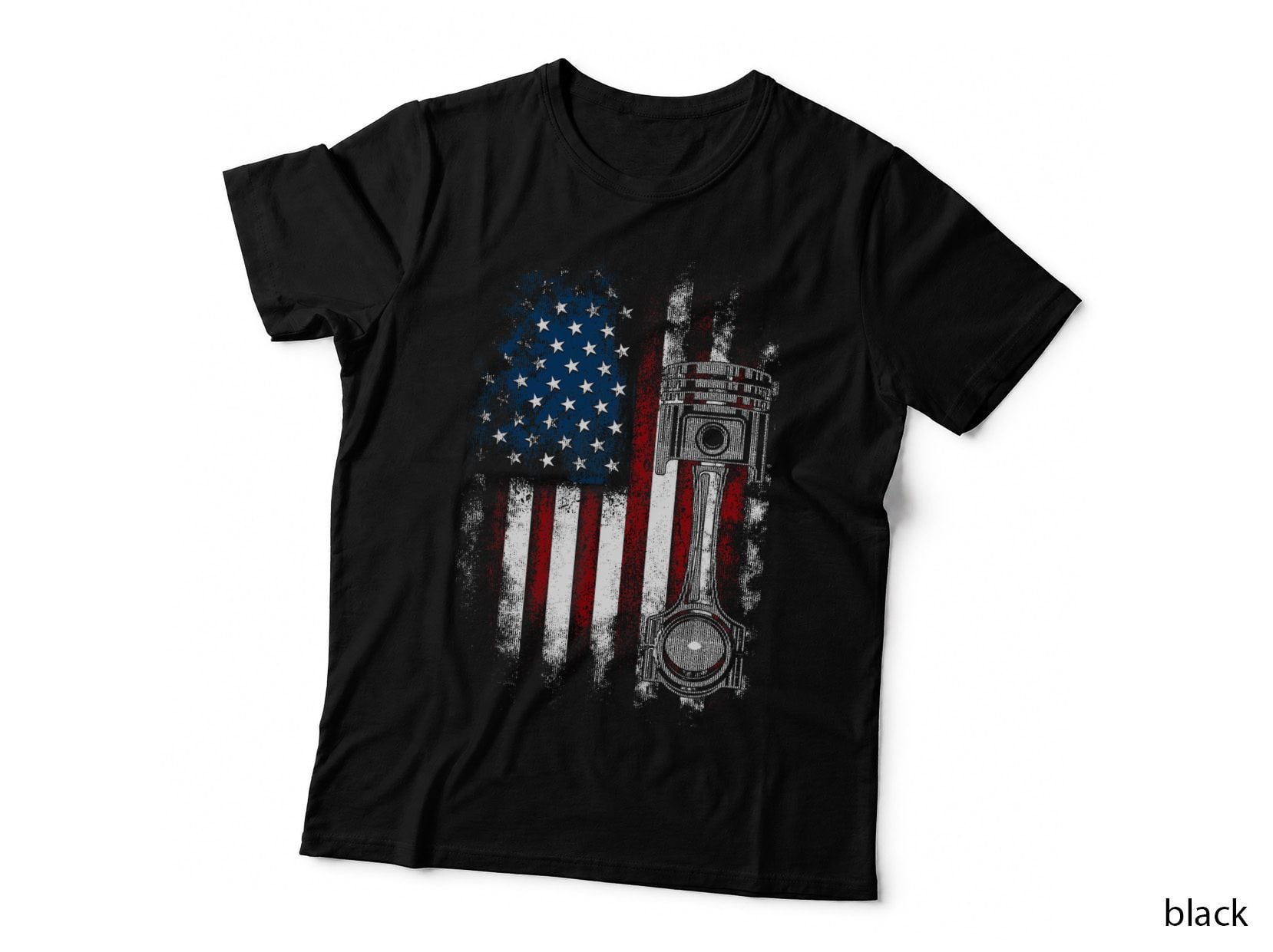American Distressed Flag Piston Muscle-Car Piston T-Shirt