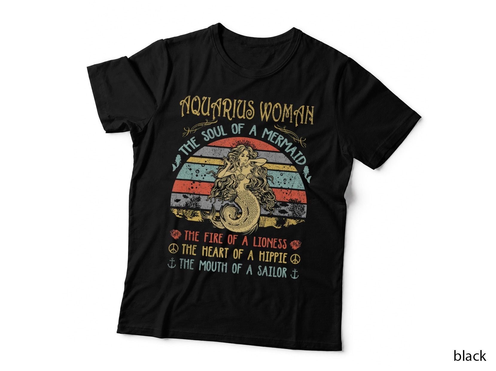 Aquarius Woman the Soul of a Mermaid Vintage Birthday, Retro T-Shirt