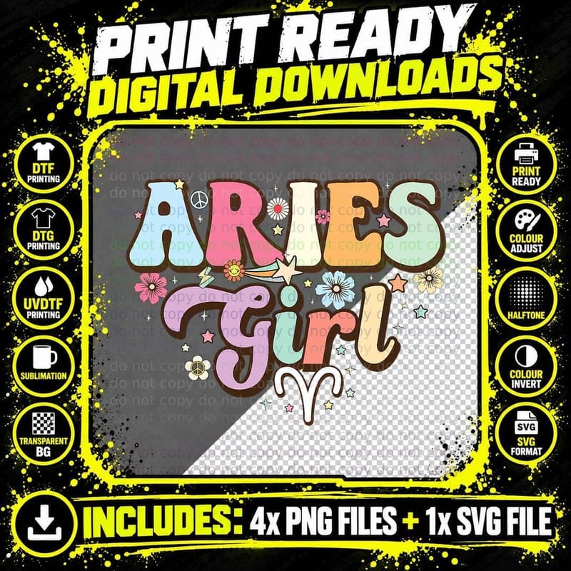 Aries March April Birthday Retro Astrology Aries Zodiac Png SVG Digital Bundle