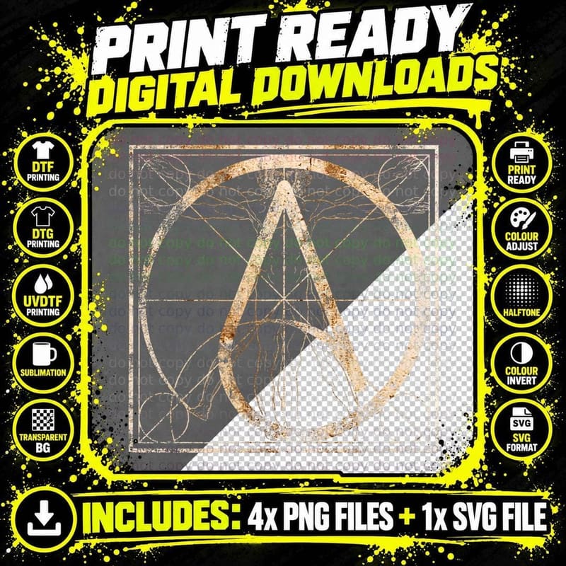 Atheism Atheist Symbol Distressed Da Vinci Vitruvian Png SVG Digital Bundle
