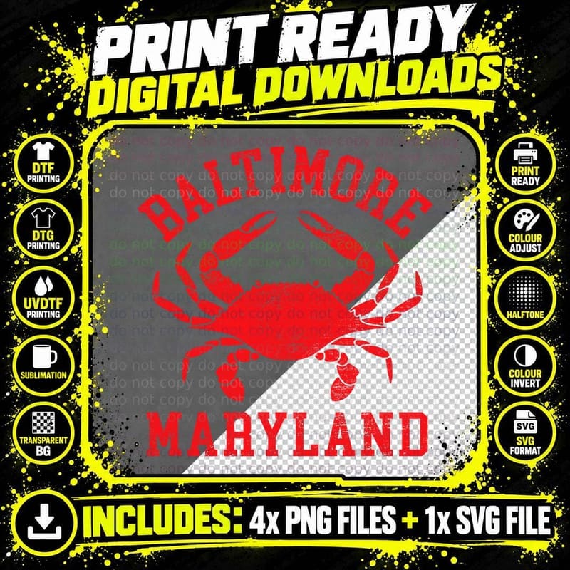 Baltimore Maryland Crab Retro Throwback Men Women Png SVG Digital Bundle