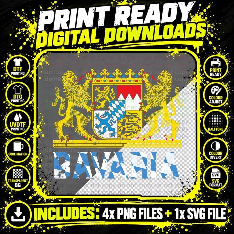 Bavaria Crest Lion Vintage German Oktoberfest Men Women Png SVG Digital Bundle