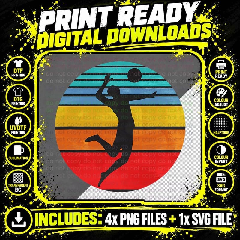 Beach Volleyball Retro Vintage 70s 80s Player Coach Gift Png SVG Digital Bundle