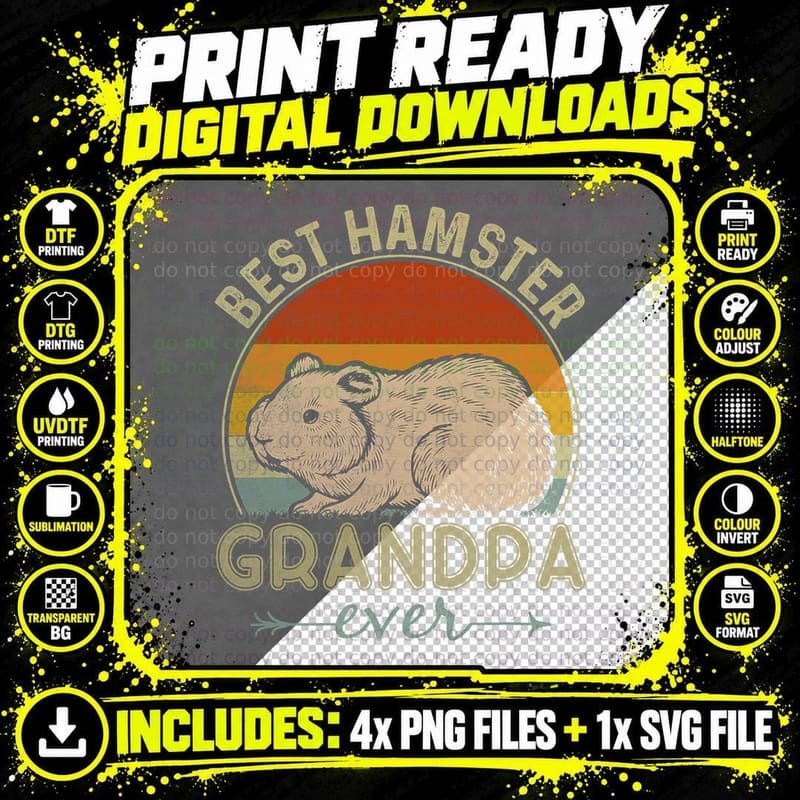 Best Hamster Grandpa Ever Retro Hamster Graphic Father's Png SVG Digital Bundle