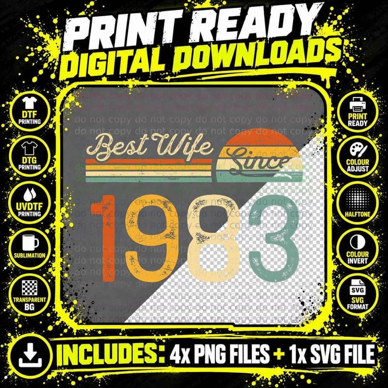 Best Wife Since 1983 Retro 40th Wedding Anniversary Png SVG Digital Bundle