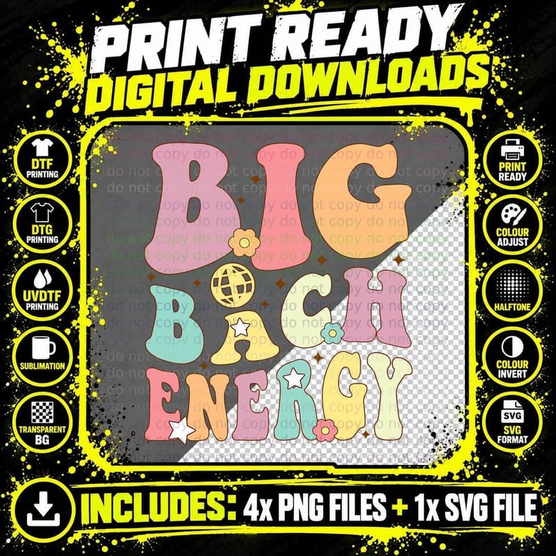 Big Bach Energy Bride Bridesmaid Groovy Bachelorette Png SVG Digital Bundle