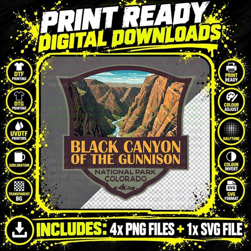 Black Canyon of the Gunnison Illustration Travel Retro Png SVG Digital Bundle