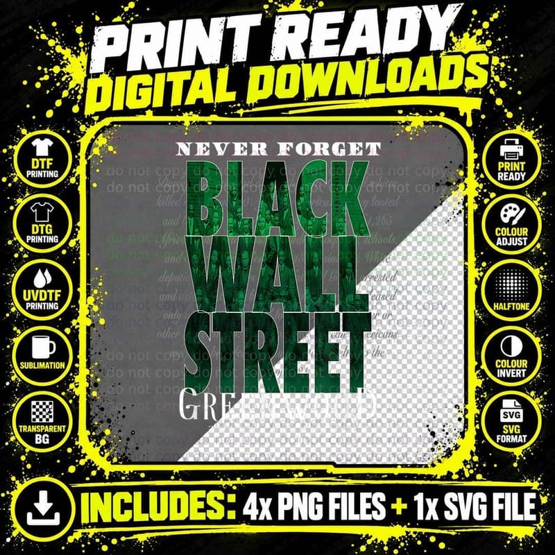 Black Wall Street Greenwood Tulsa - Vintage Black Png SVG Digital Bundle