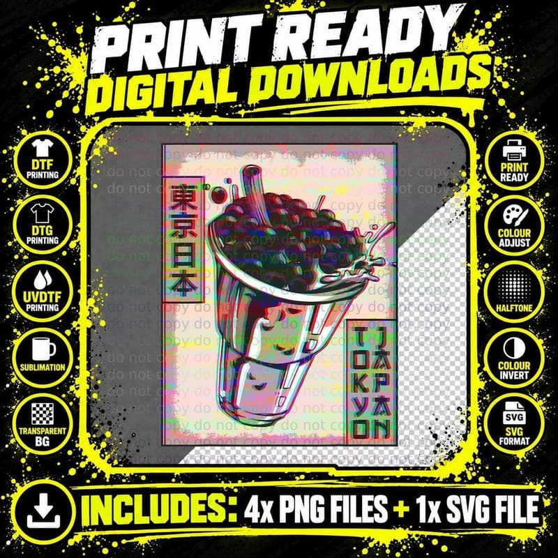 Boba Tea Bubble Tea Tokyo Japan Vaporwave Aesthetic Png SVG Digital Bundle