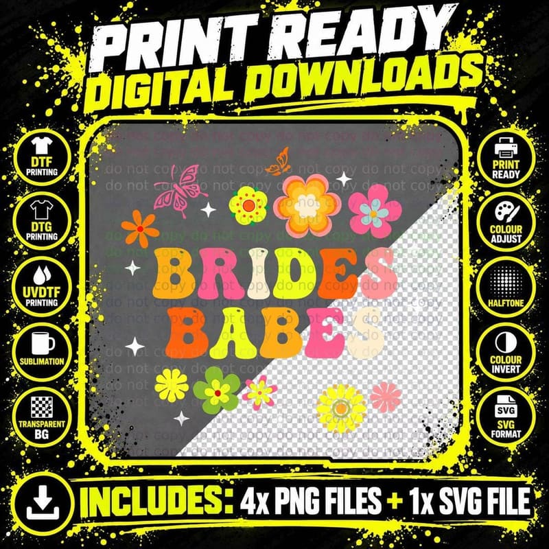 Bride Babes Bridesmaids Groovy Bachelorette Party Png SVG Digital Bundle