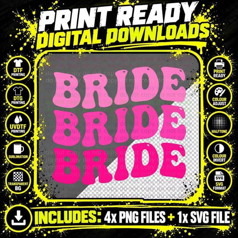 Bride Groovy Retro I Do Crew Matching Bachelorette Png SVG Digital Bundle