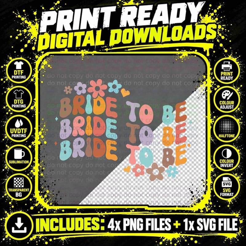 Bride to Be & Bridesmaid Bridal Shower Groovy Png SVG Digital Bundle