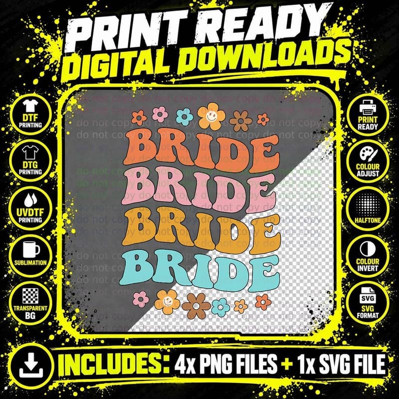 Bride to Be Bridal Shower Groovy Bachelorette Party Png SVG Digital Bundle
