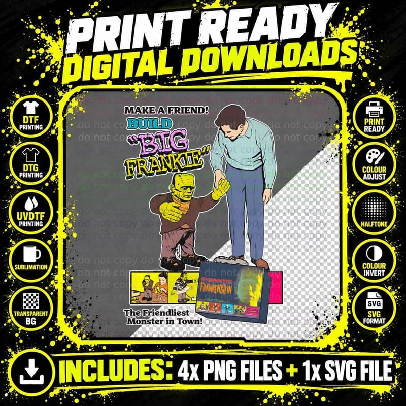 Build Big Frankie Vintage 60s Frankenstein Model T-Shirt Png SVG Digital Bundle