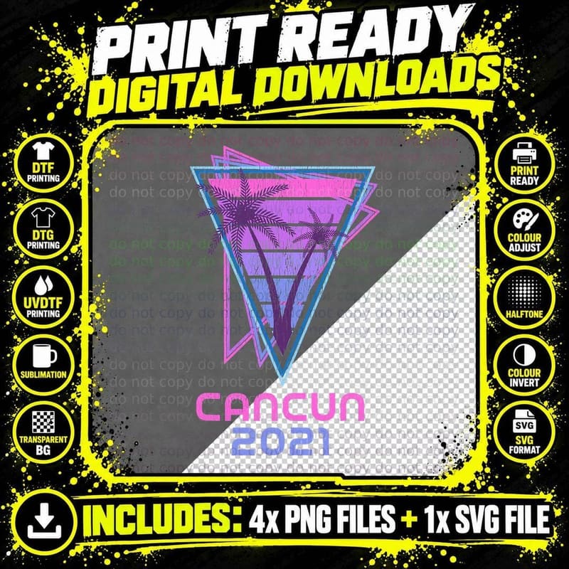 Cancun 2021 Family Vacation Matching Vaporwave Retro Png SVG Digital Bundle