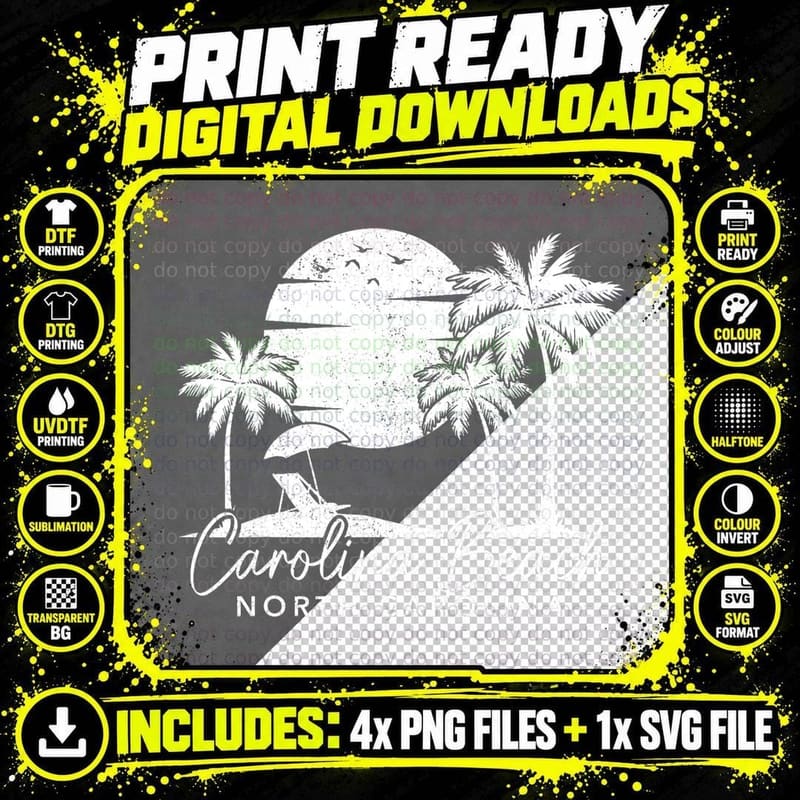 Carolina Beach North Carolina NC Vintage Sunset Surfer Png SVG Digital Bundle