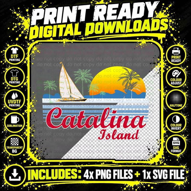 Catalina Island 80s Retro Tropical Sailing Gift T-Shirt Png SVG Digital Bundle