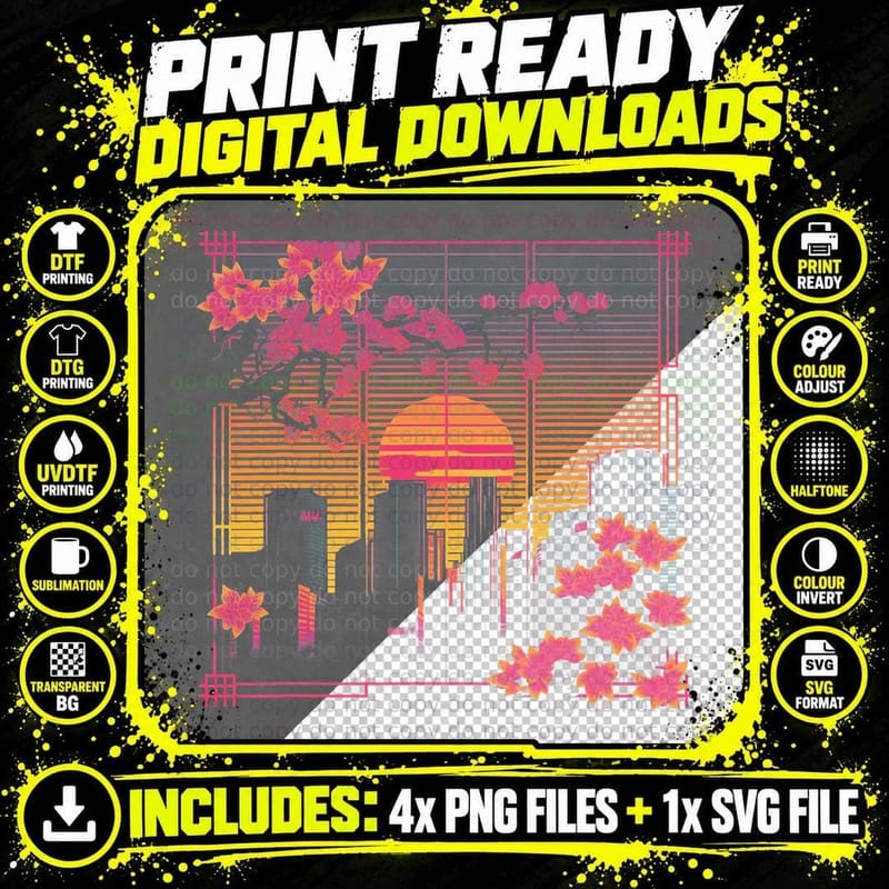 Cherry Blossom Japanese Japan Tokyo Vaporwave Synthwave Png SVG Digital Bundle
