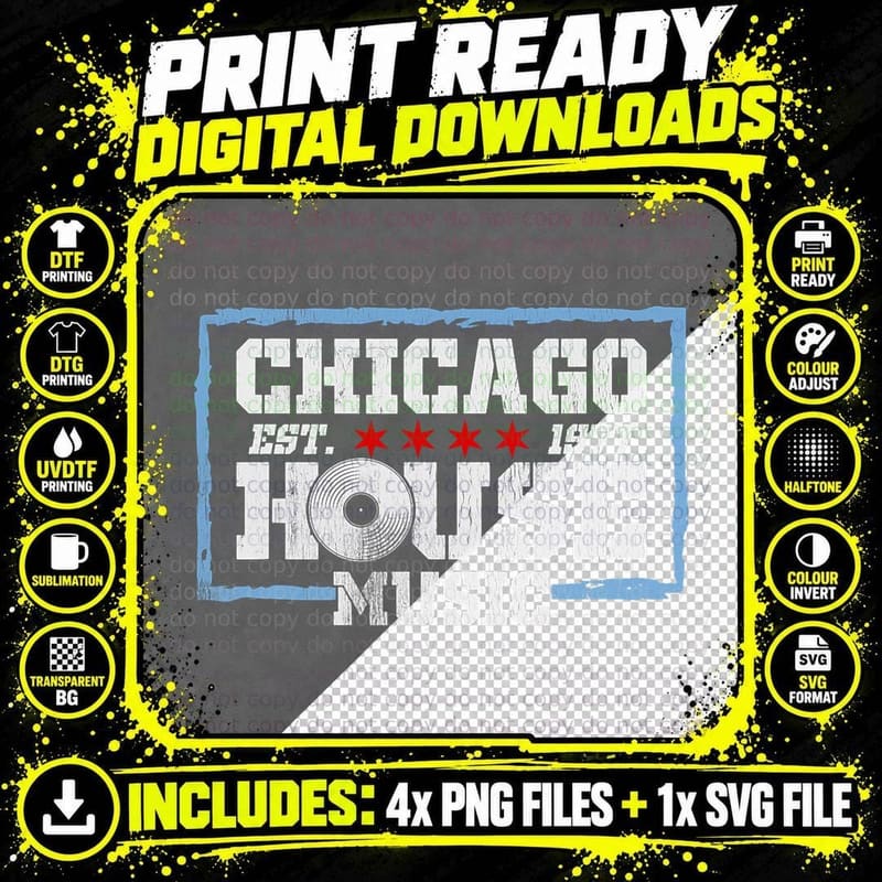 Chicago House Music - Vintage Style EDM DJ T-Shirt Png SVG Digital Bundle