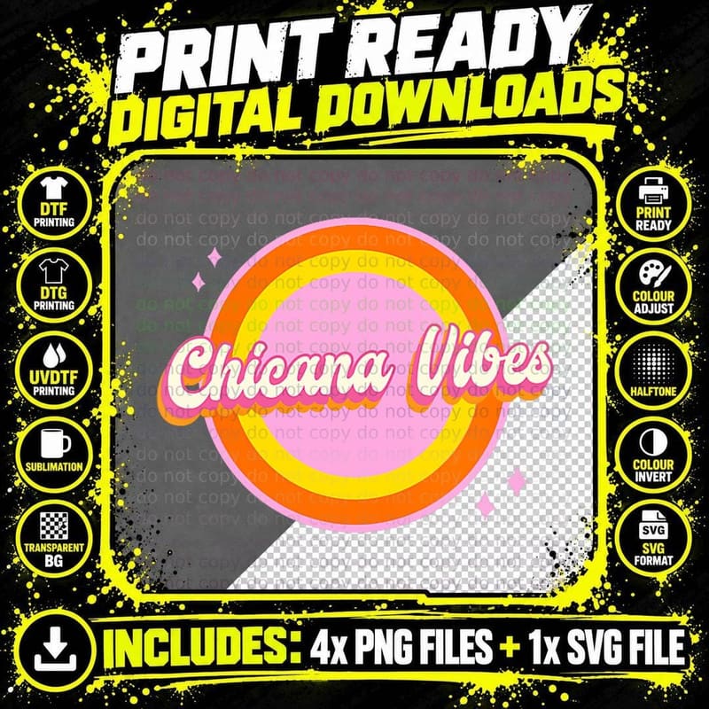 Chicana VIBES RETRO 70s Design DISCO Design Vintage Png SVG Digital Bundle