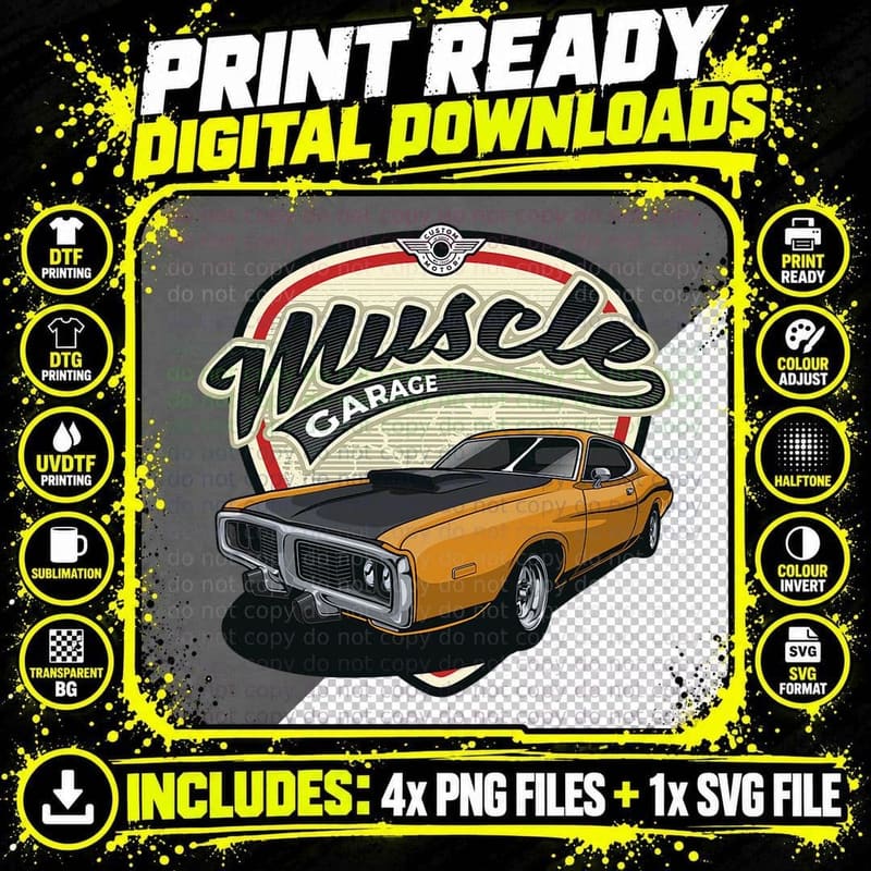 Classic American Muscle Cars Novelty Car Guys Present Png SVG Digital Bundle