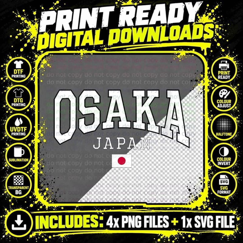Classic Osaka Japan Flag Japanese Vintage Campus Png SVG Digital Bundle