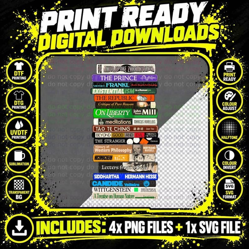 Classic Philosophy Books Stack T-Shirt Png SVG Digital Bundle