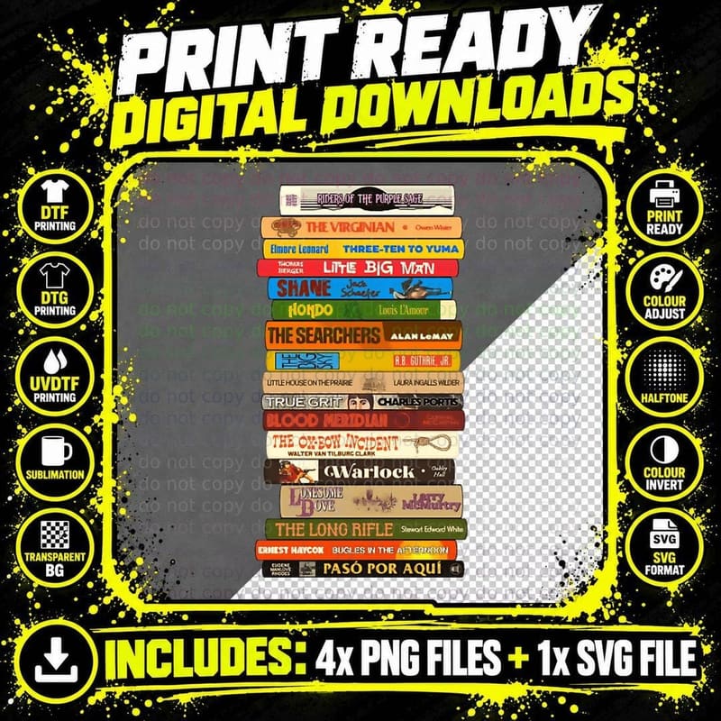 Classic Westerns Books Stack T-Shirt Png SVG Digital Bundle