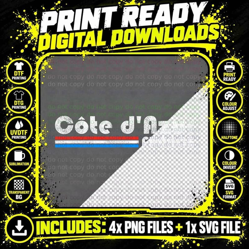Cote D'azur France Retro Vintage Travel Vacation Gift Png SVG Digital Bundle