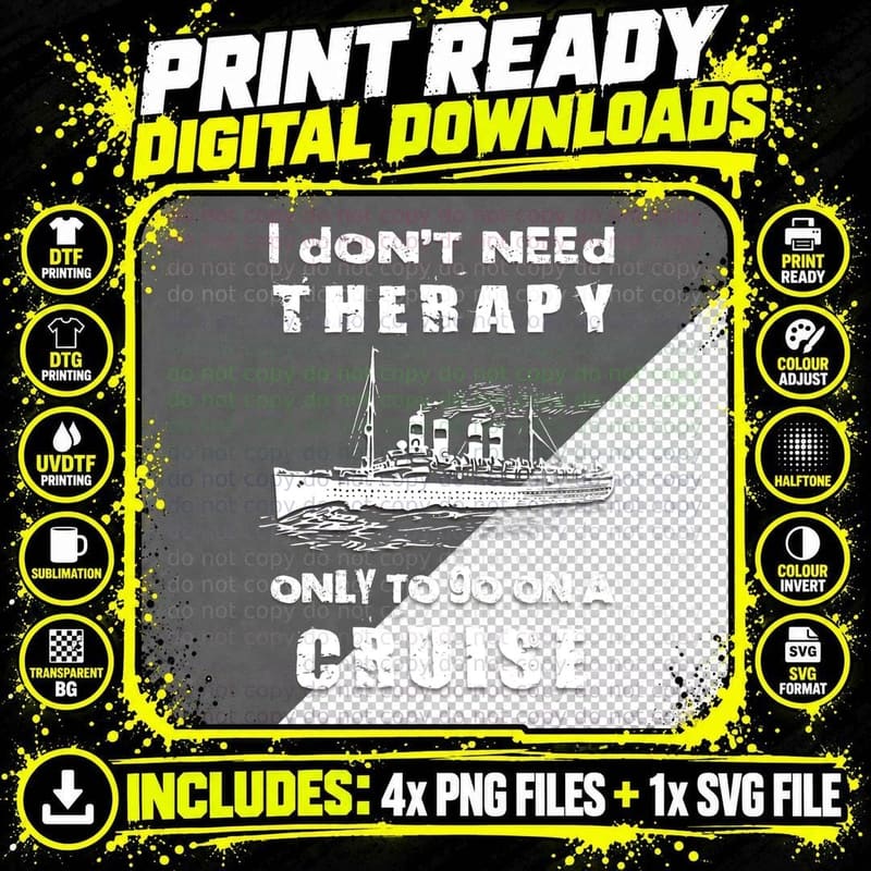 Cruise Therapy Vacation Ship Family Holidays Sailing Png SVG Digital Bundle