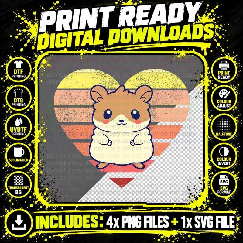 Cute Hamster Design Retro Heart Shape Vintage T-Shirt Png SVG Digital Bundle