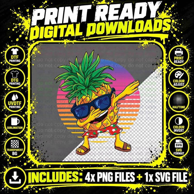 Dabbing Pineapple Vintage Beaches Hawaii Men Women Png SVG Digital Bundle